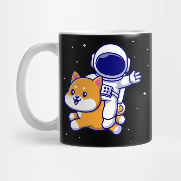 Cute Astronaut Flying With Shiba Inu Dog In Space Cartoon by Catalyst Labs